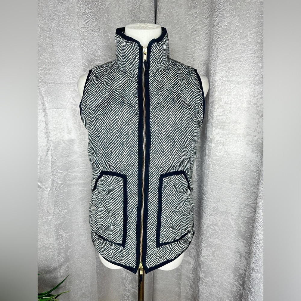 J.Crew Lightweight Herringbone Print Quilted Down Excursion Vest Sz XXS-S